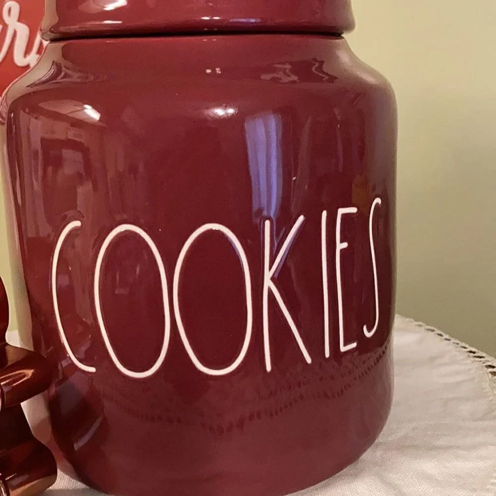Rae Dunn Burgundy Ceramic Cookies Large Chubby Canister Jar NEW